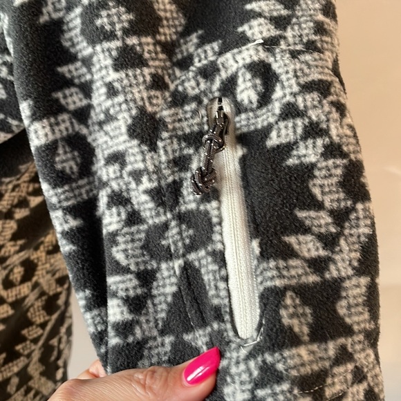 COLUMBIA women’s fleece zip up jacket Aztec tribal print gray white like new Med - Picture 6 of 13